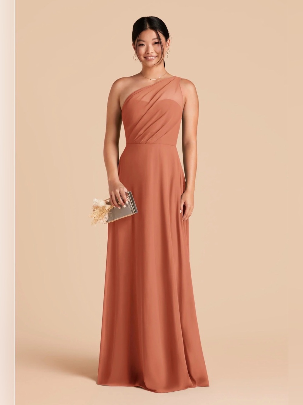Birdy Grey Terracotta Kira Chiffon Bridesmaid Formal Maxi Dress One Shoulder